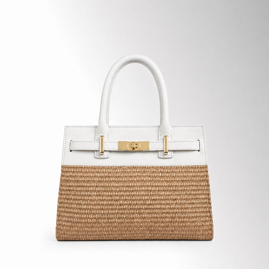 Borsa Elly Mid Rafia - Rafia pelle bianco