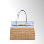 Borsa Elly Mid Rafia - Rafia pelle cielo