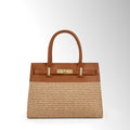 Borsa Elly Mid Rafia - Rafia pelle cuoio