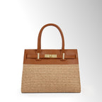Borsa Elly Mid Rafia - Rafia pelle cuoio