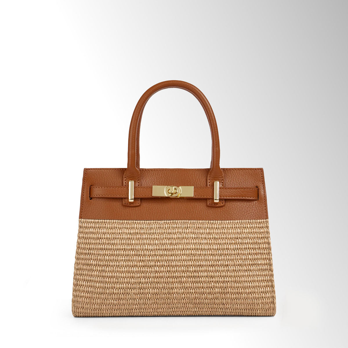Borsa Elly Mid Rafia - Rafia pelle cuoio