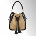 Borsa secchiello Ines Rafia - Rafia pelle nero