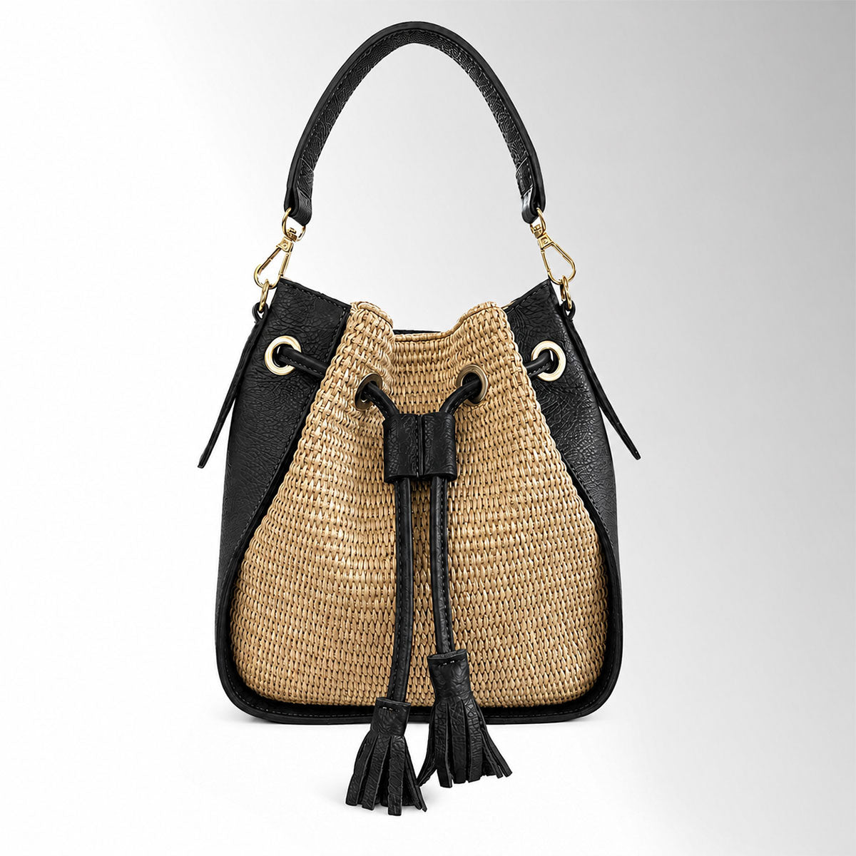 Borsa secchiello Ines Rafia - Rafia pelle nero