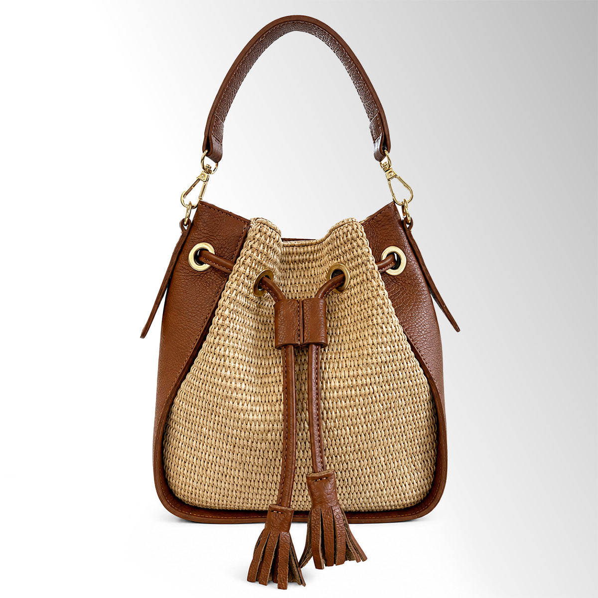 Borsa secchiello Ines Rafia - Rafia pelle cuoio