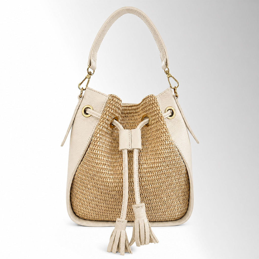 Borsa secchiello Ines Rafia - Rafia pelle latte