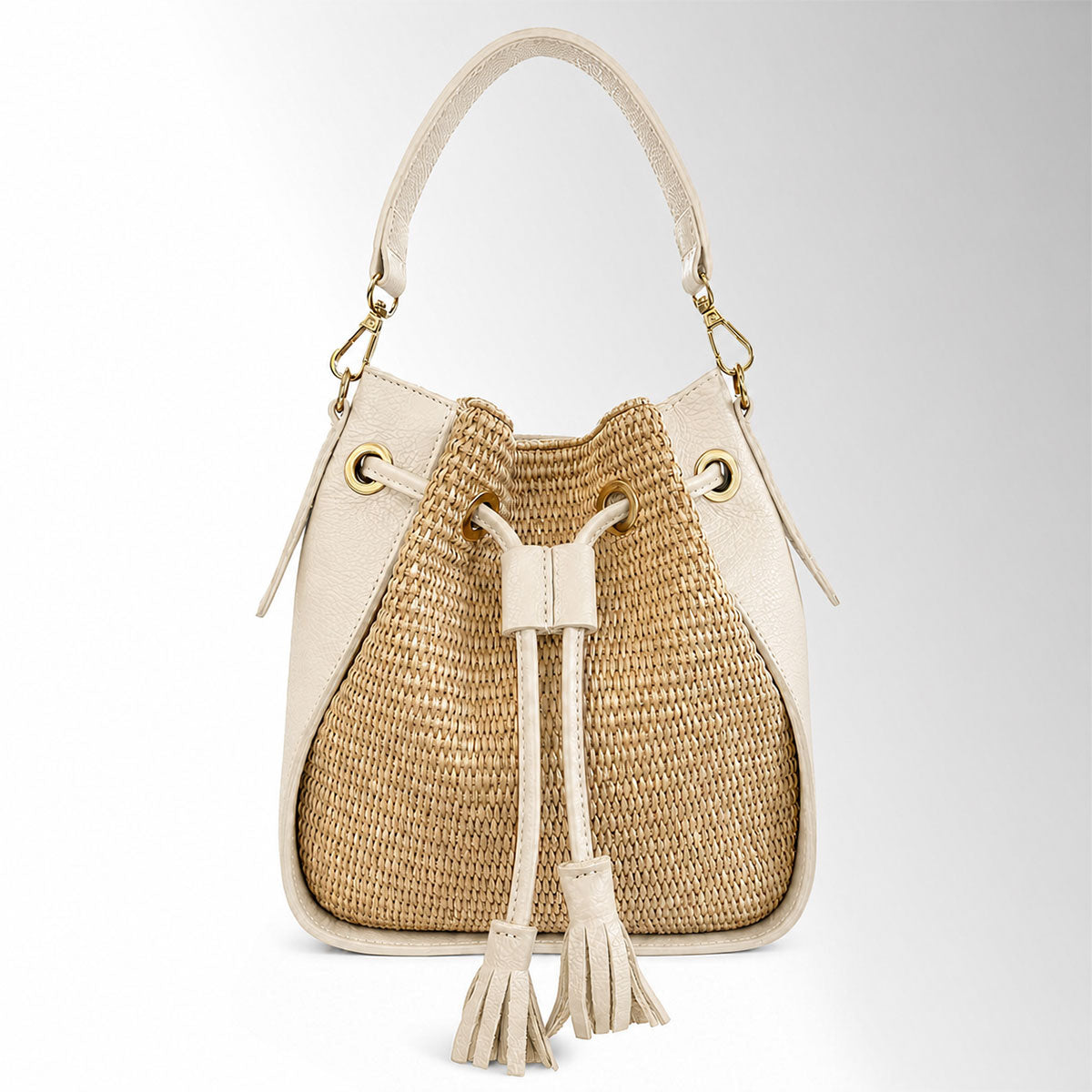 Borsa secchiello Ines Rafia - Rafia pelle latte