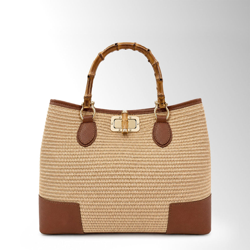 Borsa Maia Rafia Bambù - Rafia pelle Cuoio