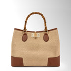 Borsa Maia Rafia Bambù - Rafia pelle Cuoio