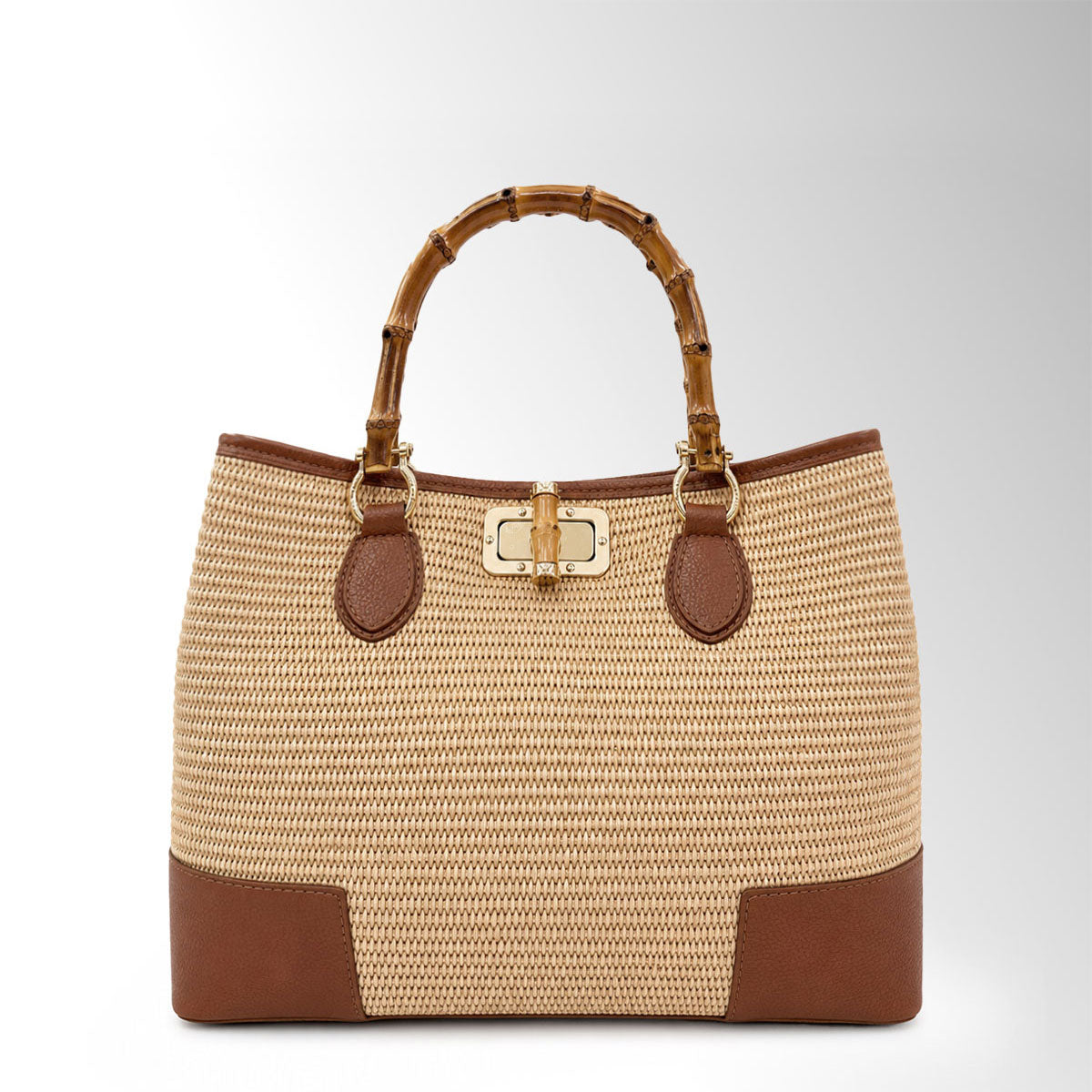 Borsa Maia Rafia Bambù - Rafia pelle Cuoio