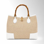 Borsa Maia Rafia Bambù - Rafia pelle bianco