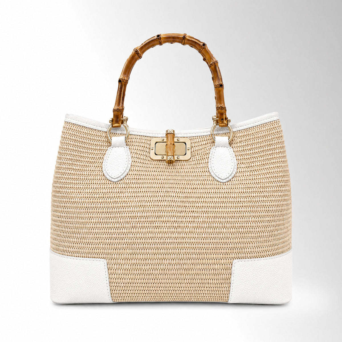 Borsa Maia Rafia Bambù - Rafia pelle bianco