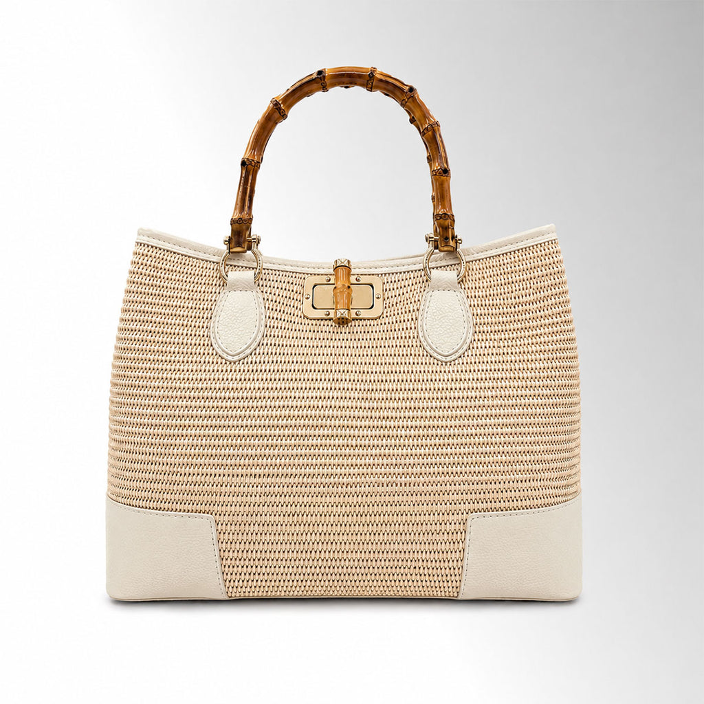 Borsa Maia Rafia Bambù - Rafia pelle Latte