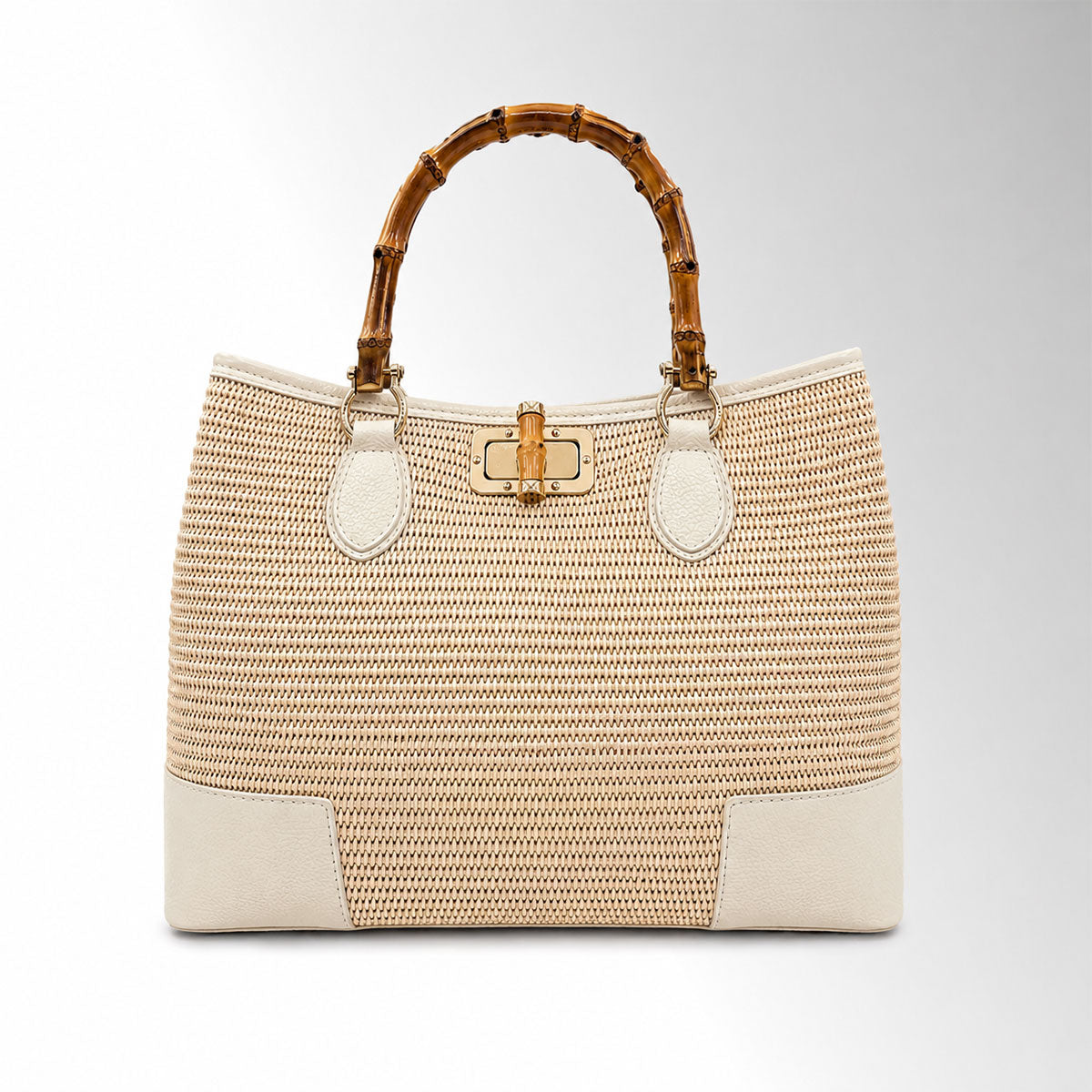 Borsa Maia Rafia Bambù - Rafia pelle Latte