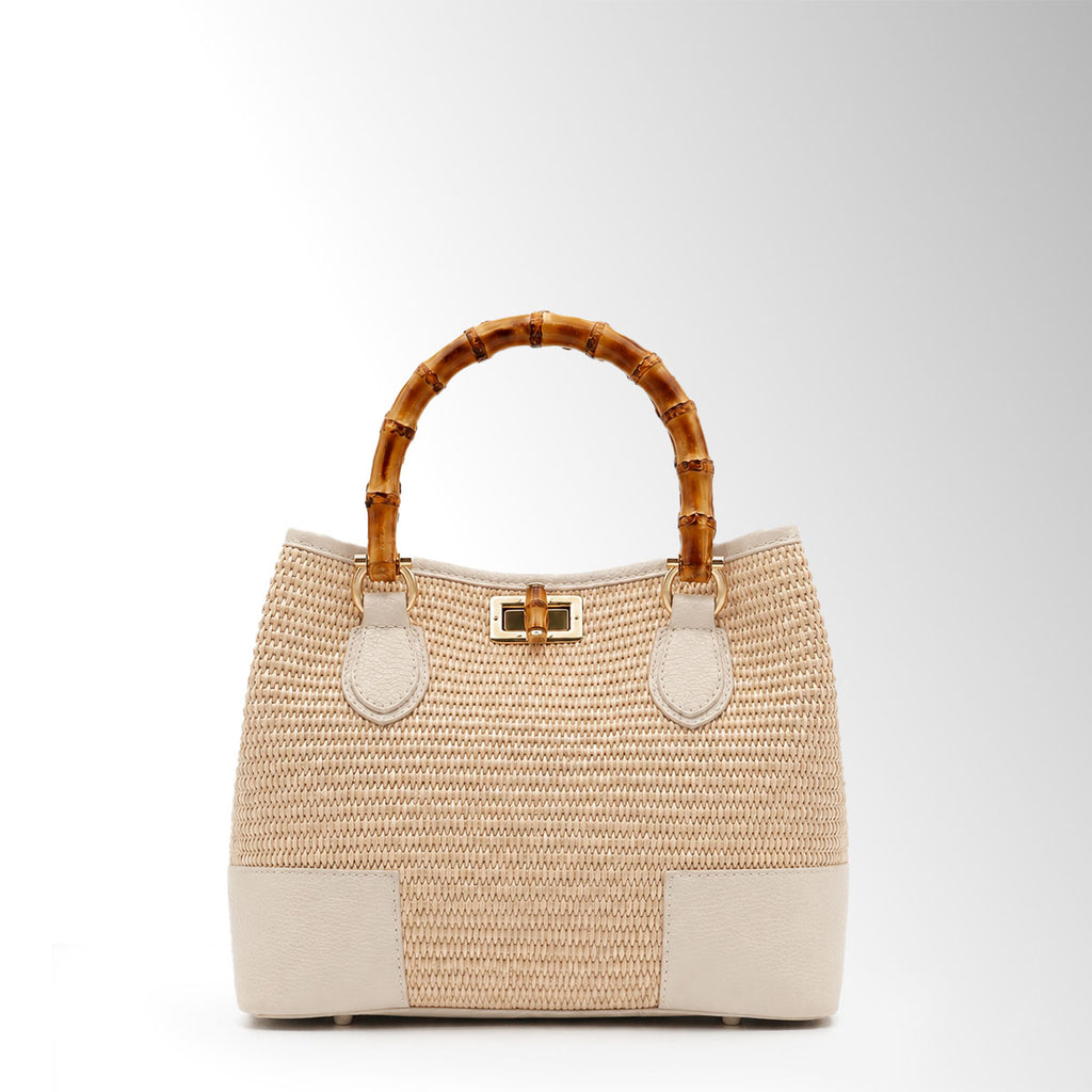 Borsa Maia Rafia Bambù mid - Rafia pelle Latte