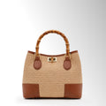 Borsa Maia Rafia Bambù mid - Rafia pelle Cuoio