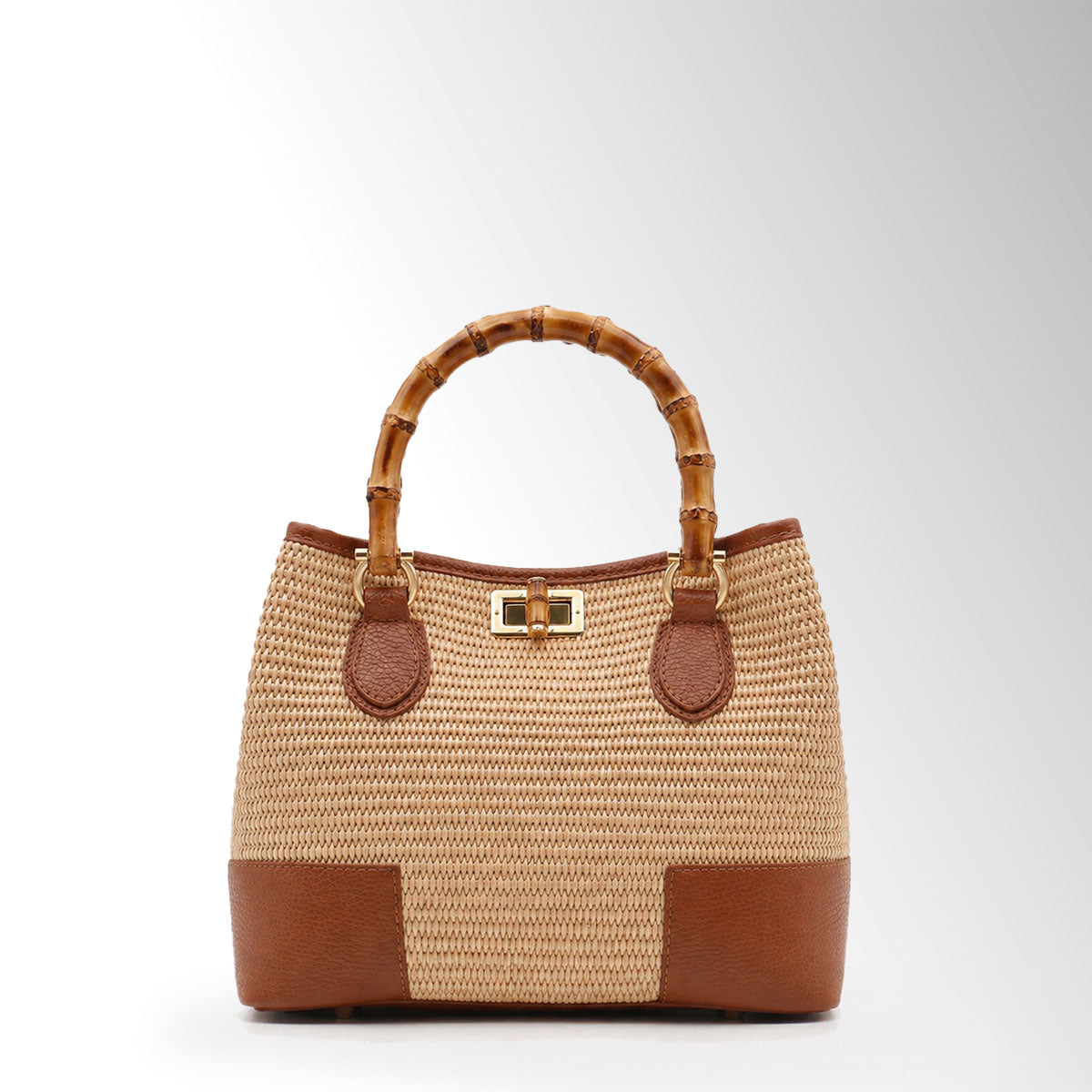 Borsa Maia Rafia Bambù mid - Rafia pelle Cuoio