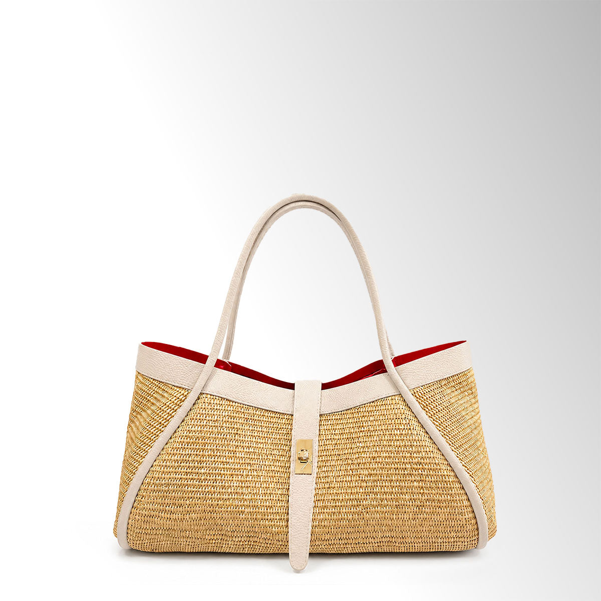 Borsa Nora mid Rafia - Rafia pelle Latte