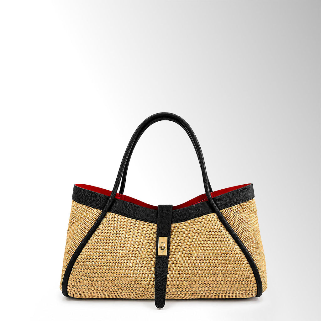 Borsa Nora mid Rafia - Rafia pelle Nero