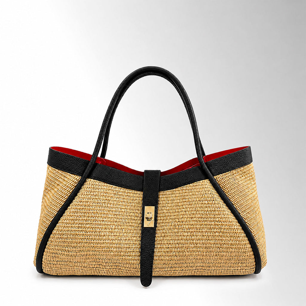 Borsa Nora Rafia - Rafia pelle Nero
