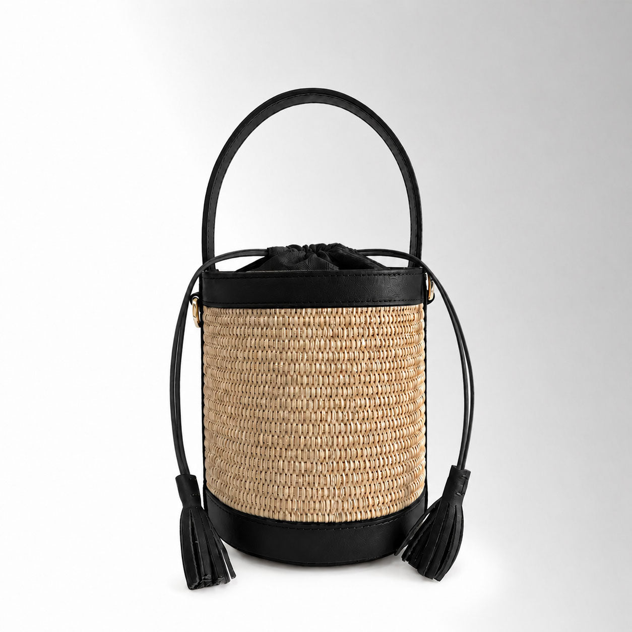 Borsa Sechelle Rafia - Rafia pelle Nero