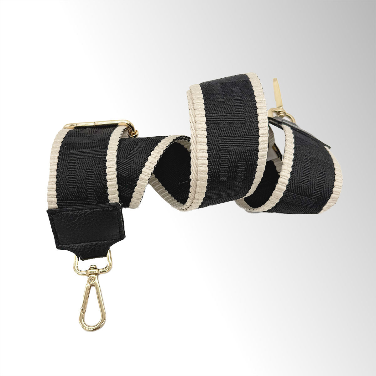 Tracolla misto pelle tessuto fantasia - Fantasia Nero Beige metallo oro