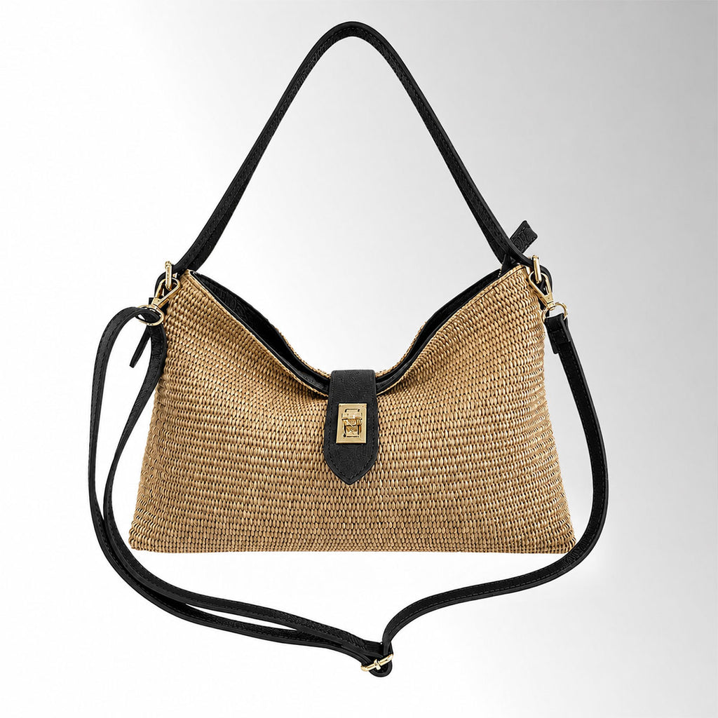 Borsa Zara in Rafia - Rafia pelle nero