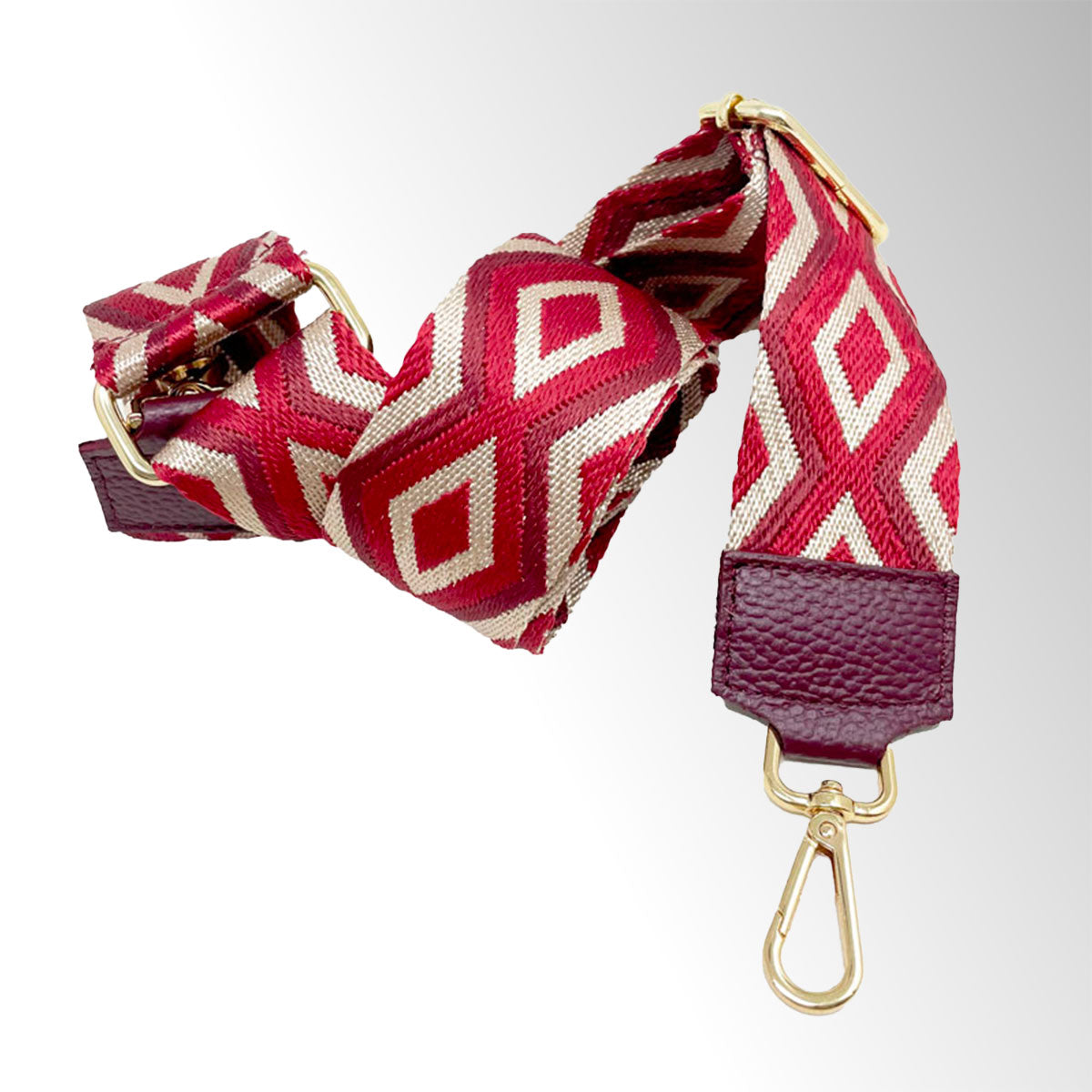 Tracolla misto pelle tessuto fantasia - Fantasia rombi Bordeaux metallo oro